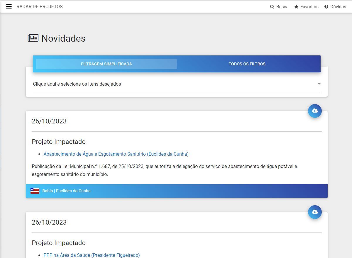 Novidades dos Projetos